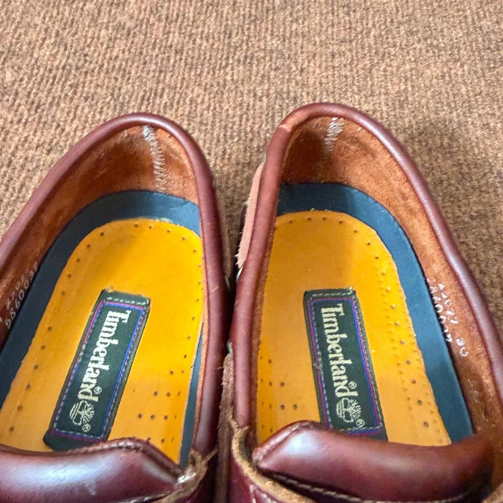 Timberland Mens 7.5 M Burgundy Brown Leather Boat Shoes 25077 Deck Shoes Loafers